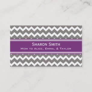 Plum Grey Chevron Retro Mum Calling Cards