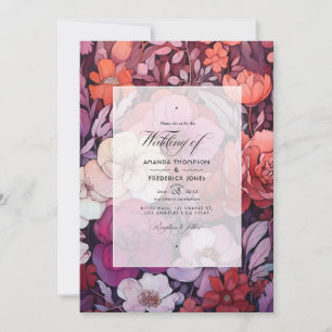 Plum, Grey, Copper and Dusty Rose Floral Wedding I Invitation