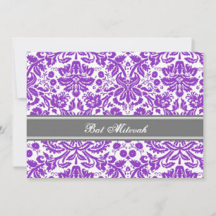 Plum Grey Damask Bat Mitzvah Invitations
