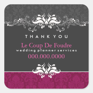 Plum Grey Damask Wedding Planner Thank You Sticker