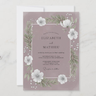 Plum Grey Ethereal Anemone Wedding Invitation