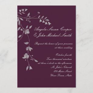 Plum Grey Floral Invitation