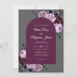 Plum Grey Ranunculus Eucalyptus Wedding Invitation