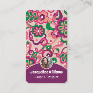 Plum Groovy Psychedelic 60s 70s Floral II Business Card