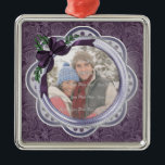 Plum Holiday Poinsettia Metal Tree Decoration<br><div class="desc">Ornament features a pretty plum purple Poinsettia background with matching bow. Festive and elegant. Back of this photo Ornament says Season's Greetings 20XX,  and is ready for you to customise. Fun gift or keepsake.</div>