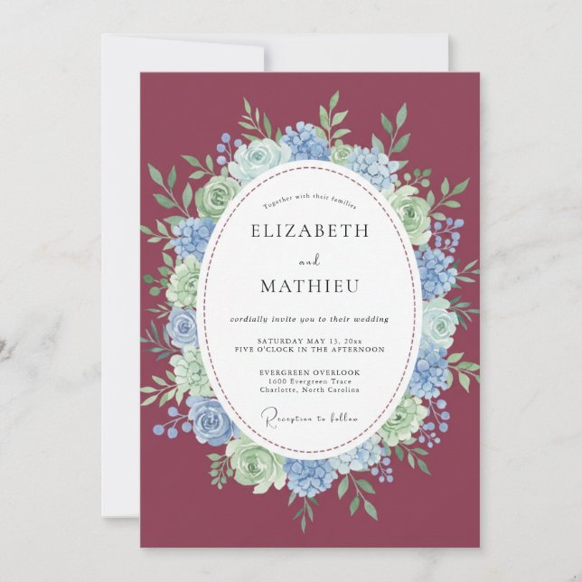 Plum Hydrangea Wreath Wedding Invitation (Front)