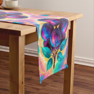 Plum illustration short table runner