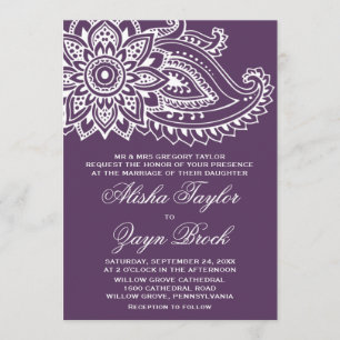 Plum Indian Paisley Formal Wedding Invitation