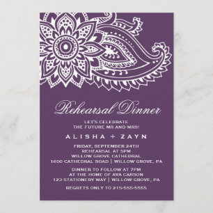 Plum Indian Paisley Rehearsal Dinner Invitation