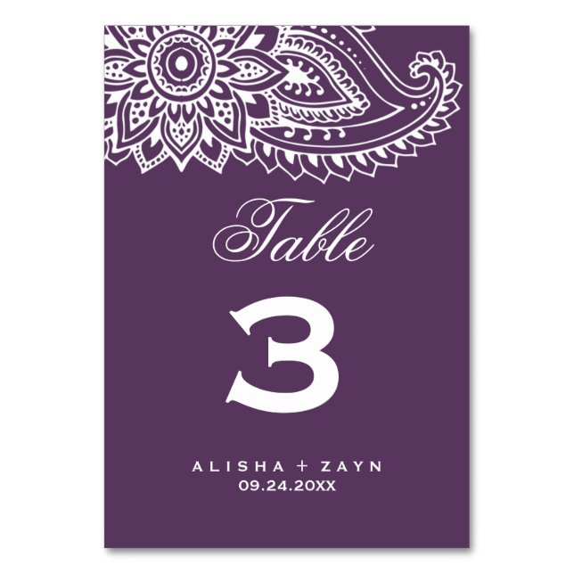 Plum Indian Paisley Table Number (Front)