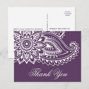 Plum Indian Paisley Thank You Postcard