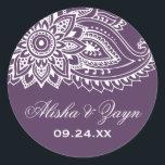 Plum Indian Paisley Wedding Envelope Seals<br><div class="desc">These plum Indian paisley wedding envelope seals are perfect for a modern wedding. The mehndi design features a lovely floral henna mandala and paisley motif on a plum purple background. Personalise the label with the names of the bride and groom and the wedding date. Match this design with the coordinating...</div>