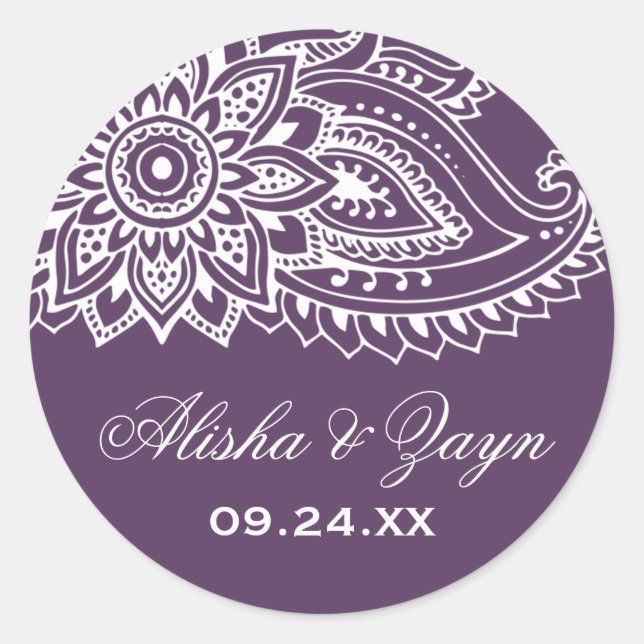 Plum Indian Paisley Wedding Envelope Seals (Front)