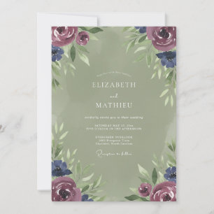 Plum Indigo Painted Wedding Invitation