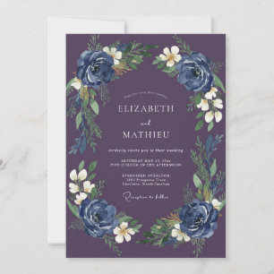 Plum Indigo Wreath Wedding Invitation