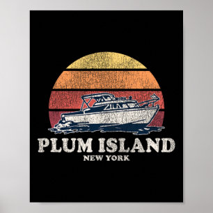 Plum Island Ny Vintage Boating 70s Retro Boat Desi Poster