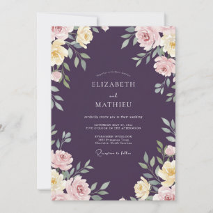 Plum Ivory Cream Ranunculus Eucalyptus Wedding Invitation