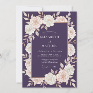 Plum Ivory Rose Wedding Invitation