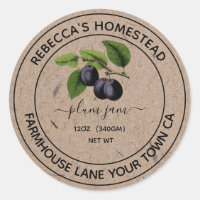 Plum Jam Kraft Paper Canning Jar Labels