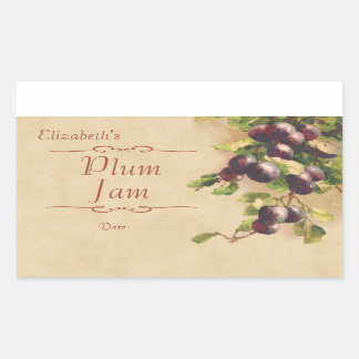 Plum jam or canning rectangular sticker