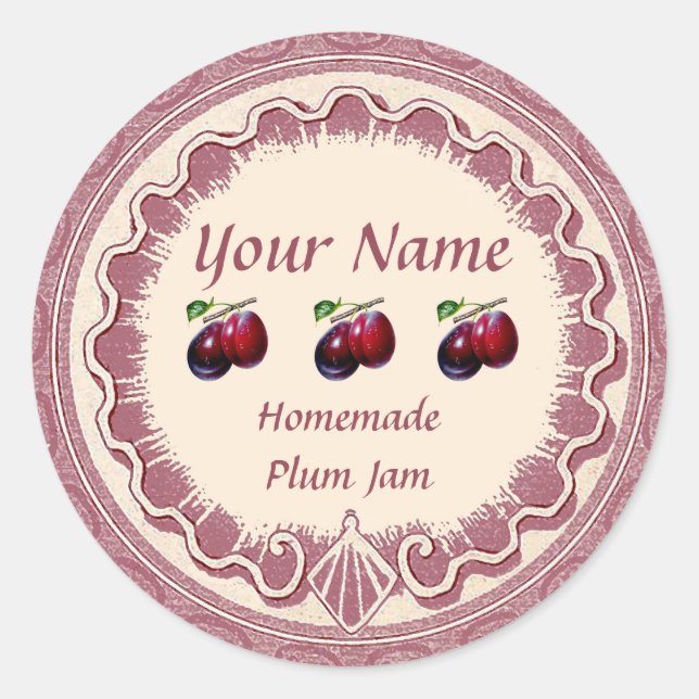 Plum Jam Personalise Pink Classic Round Sticker (Front)