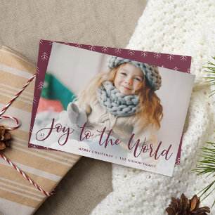 Plum   Joy to the World Full Photo Holiday Card