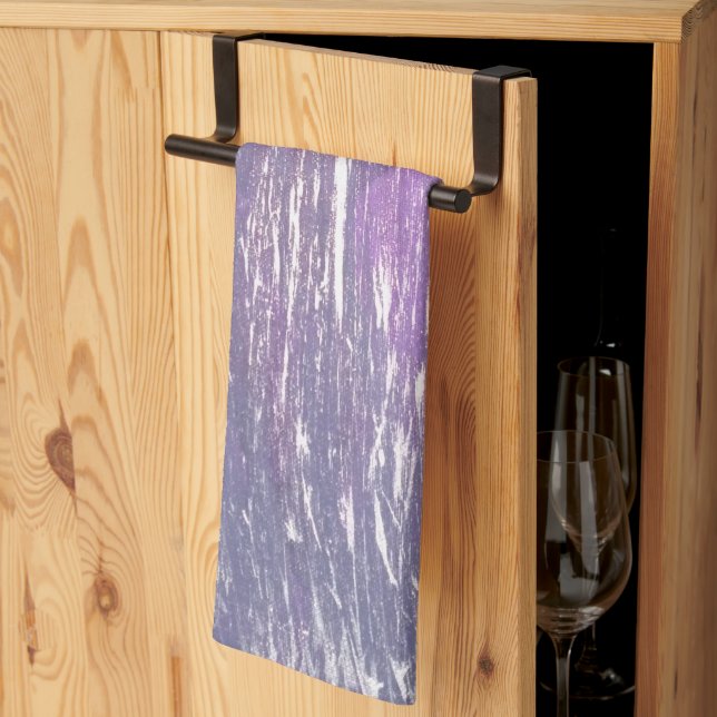 Plum Kitchen | Purple Silver Splatter Brushstroke Tea Towel (Thirds Fold)