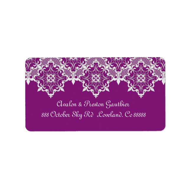 Plum Lace Wedding Address Label (Front)