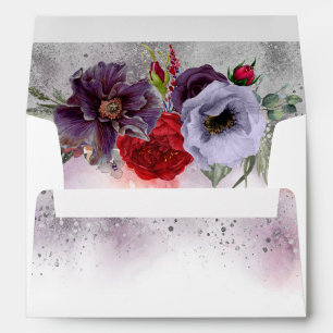 Plum Lavender and Burgundy Floral Silver Glitter Envelope