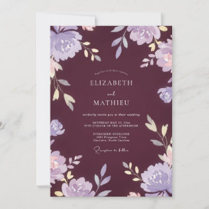 Plum Lavender Blossom Wedding Invitation