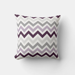 Plum Lavender Grey Chevron Zigzag Pattern Cushion