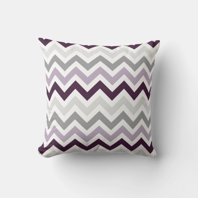 Plum Lavender Grey Chevron Zigzag Pattern Cushion (Front)