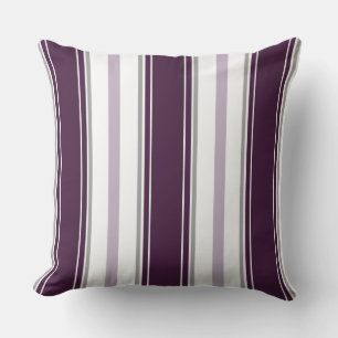 Plum Lavender Grey White Vertical Stripes    Cushion