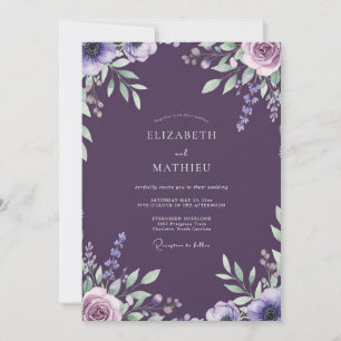 Plum Lavender Leafy Wedding Invitation