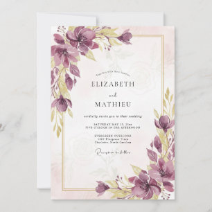 Plum Lavender Poppy Wedding Invitation