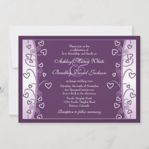 Plum Lavender Purple Hearts Wedding Invitation