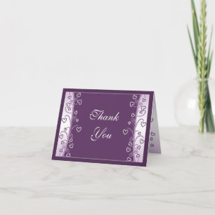 Plum Lavender Purple Hearts Wedding Thank You Card
