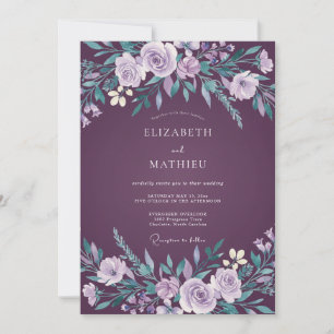 Plum Lavender Watercolor Floral Wedding Invitation
