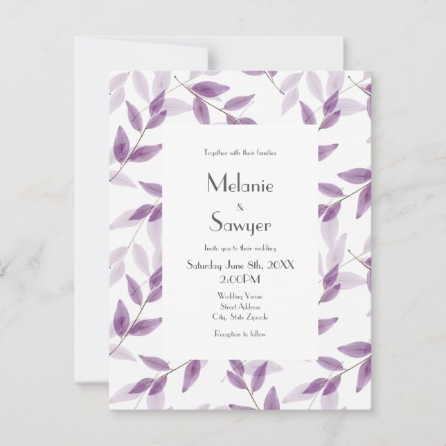 Plum Layered Watercolor Leaves   Invitation (Front)