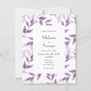 Plum Layered Watercolor Leaves   Invitation