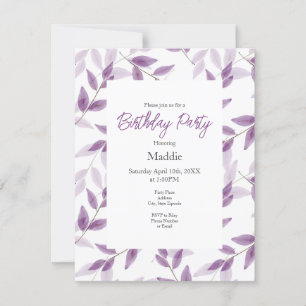 Plum Layered Watercolor Leaves Pattern Invitation