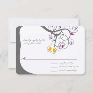 Plum Leaf Tree Love Bird Wedding Invitation