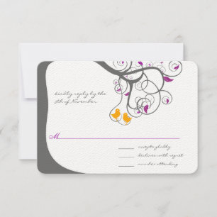 Plum Leaf Tree Love Bird Wedding Invitation