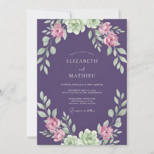 Plum Leafy Painted Wedding Invitation