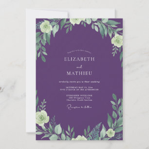 Plum Leafy Watercolor Wedding Invitation