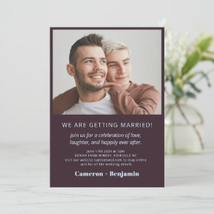 Plum Light Blue Photo Wedding Website RSVP Details Invitation