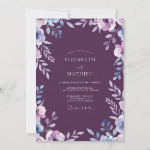 Plum Lilac Leafy Wedding Invitation