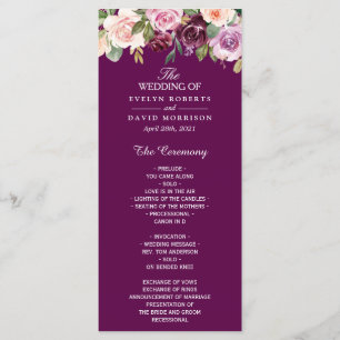Plum Lilac Purple Blush Floral Chic Wedding Programme
