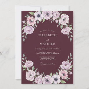 Plum Lilac Ranunculus Eucalyptus Wedding Invitation
