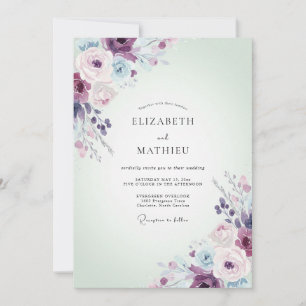 Plum Lilac Ranunculus Sage Wedding Invitation